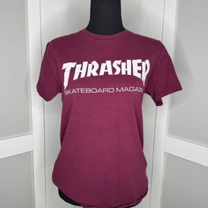 Thrasher Skateboard Magazine T-Shirt Women Small‎ Maroon Burgundy Graphic Tee